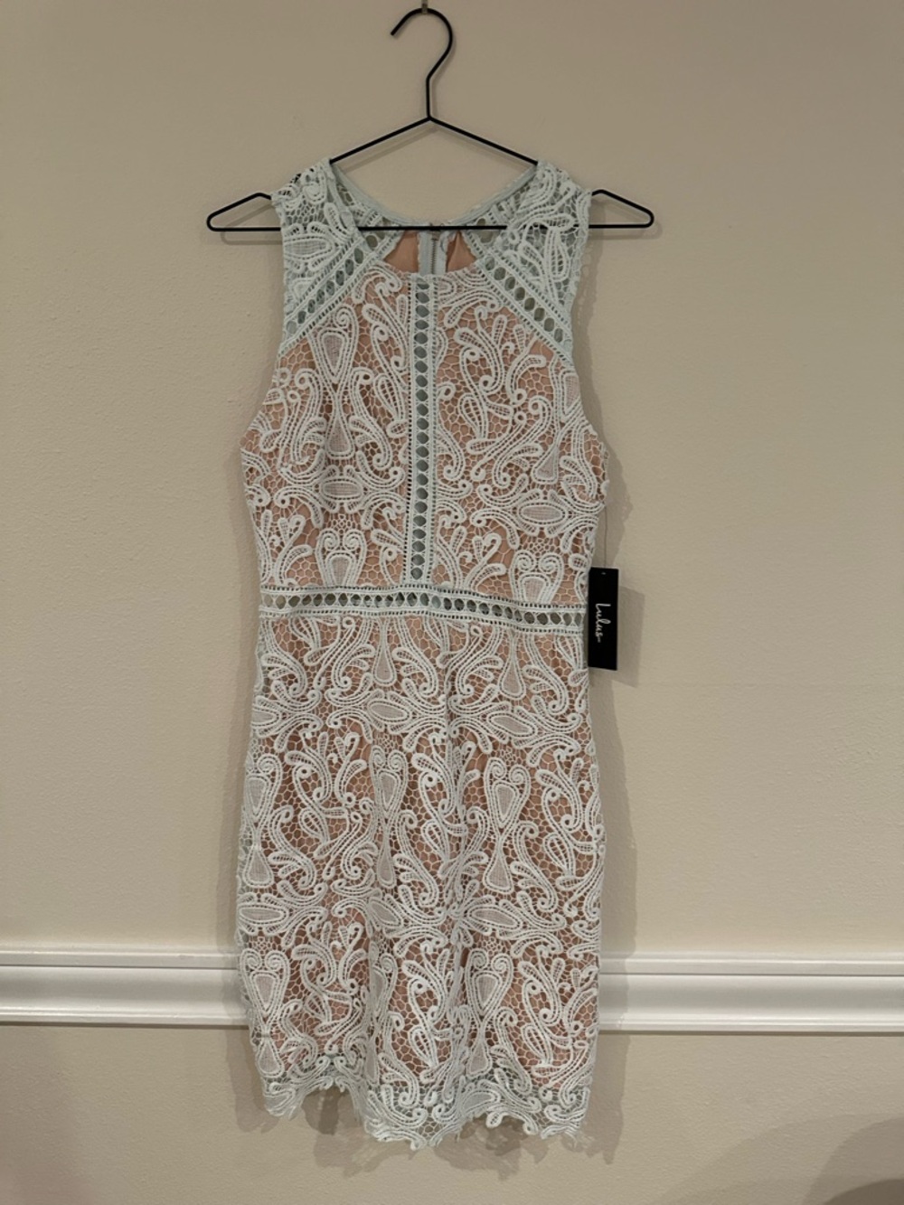 Lulus Lace Sheath Cocktail Dress in Light Blue / Turqoise Size S NWT - Picture 5 of 15